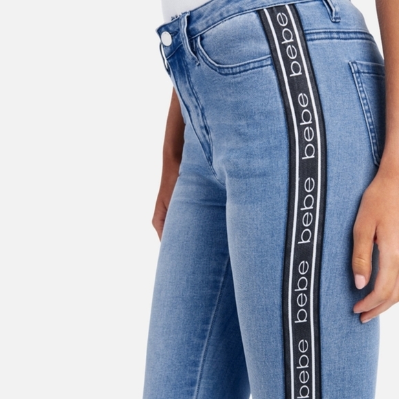 bebe Denim - ♡ BEBE Jeans | Logo Two-Tone Skinny Denim Jeans | Medium Wash Black Blue 29
